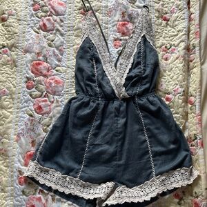 Blue lace flirty romper